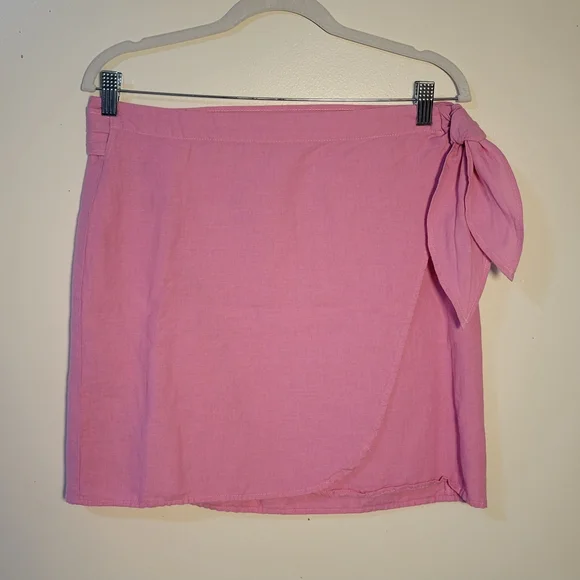 Zara (Women's M-L) Cotton Linen Blend Pink Wrap Mini Skirt with Side Tie - Picture 5 of 8